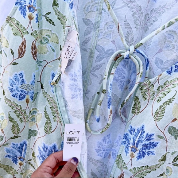 LOFT | NWT GARDEN LINEN BLEND SEAMED MINI SHIFT DRESS IN SEACREST SIZE 14 - Picture 11 of 12